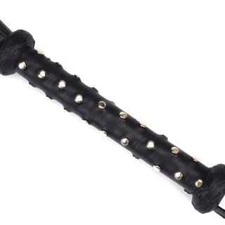 Dark Secret Deluxe Leather Heavy Flogger with Studded Handle
