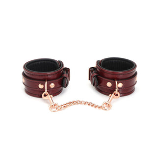 Wine Red - Cow Leather Ankle Cuffs Restraints