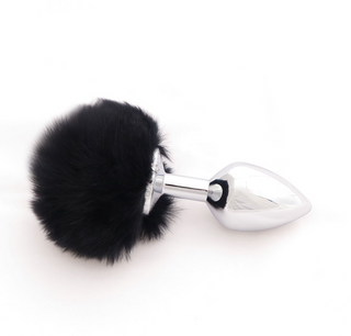 Bunny Tail Butt Plug - Black Medium