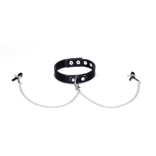 Metallic Shade Vegan Collar with Nipple Clamps