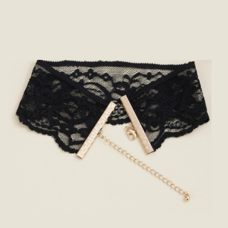 Kinky Diva - Low Cut Lace Body + Necklace Black/Gold