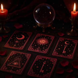 tarot reading, red pink and black colors